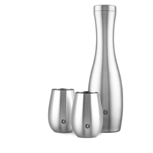 Stainless Steel Carafe and Wine Glass Set, Steel by Snowfox