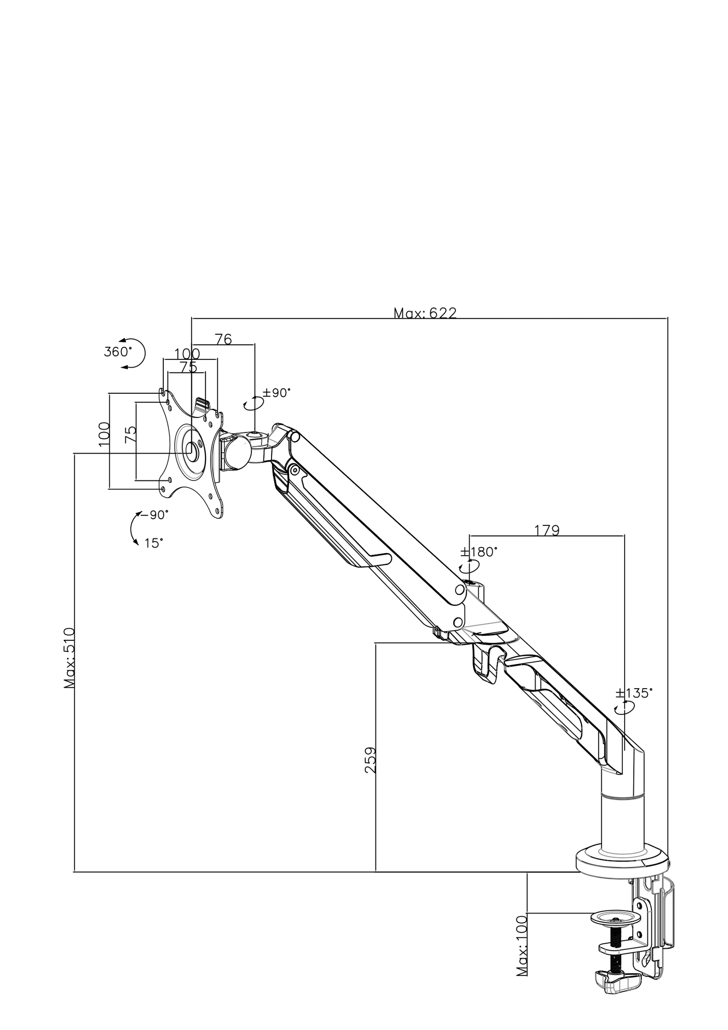 Aircraft Aluminum Single Monitor Arms by EFFYDESK