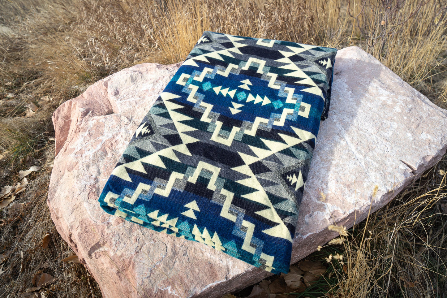 Andean Alpaca Wool Blanket - Blue Chakana by Alpaca Threadz