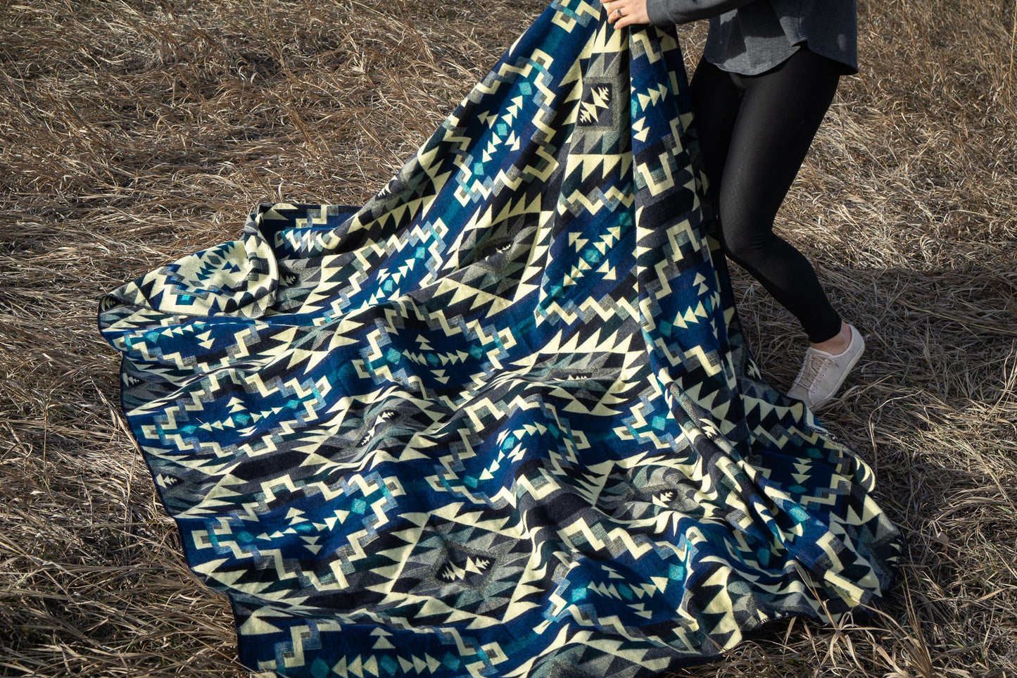 Andean Alpaca Wool Blanket - Blue Chakana by Alpaca Threadz