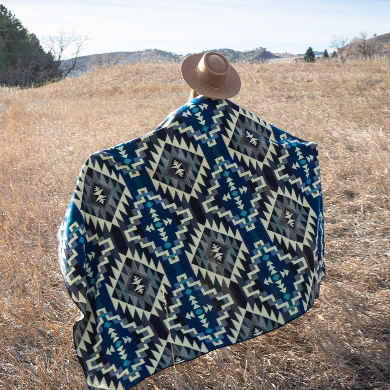 Andean Alpaca Wool Blanket - Blue Chakana by Alpaca Threadz