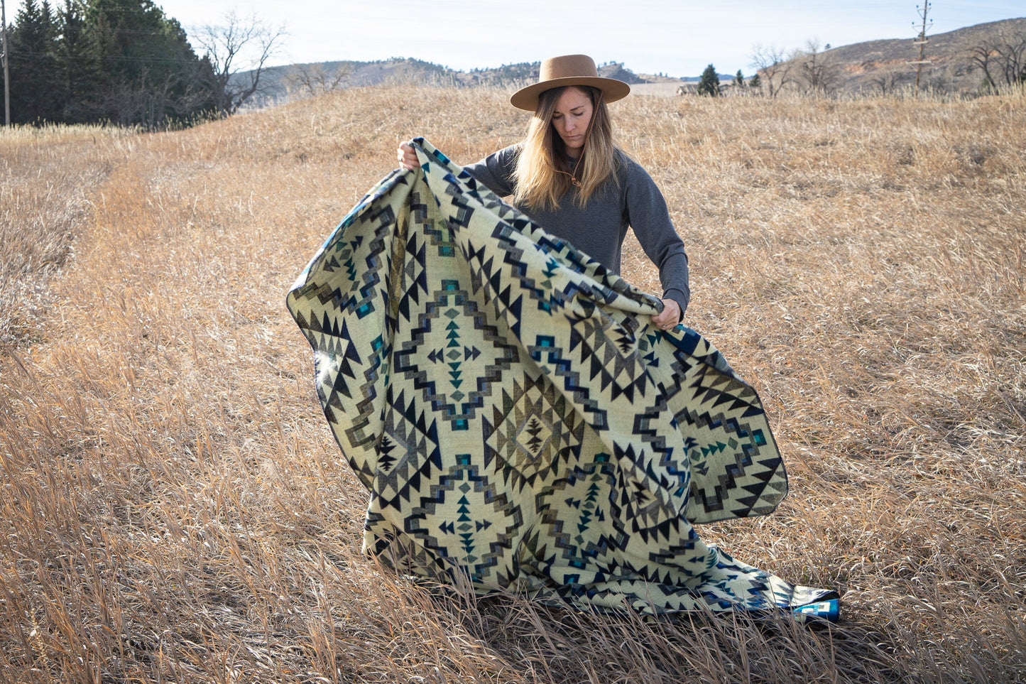 Andean Alpaca Wool Blanket - Blue Chakana by Alpaca Threadz