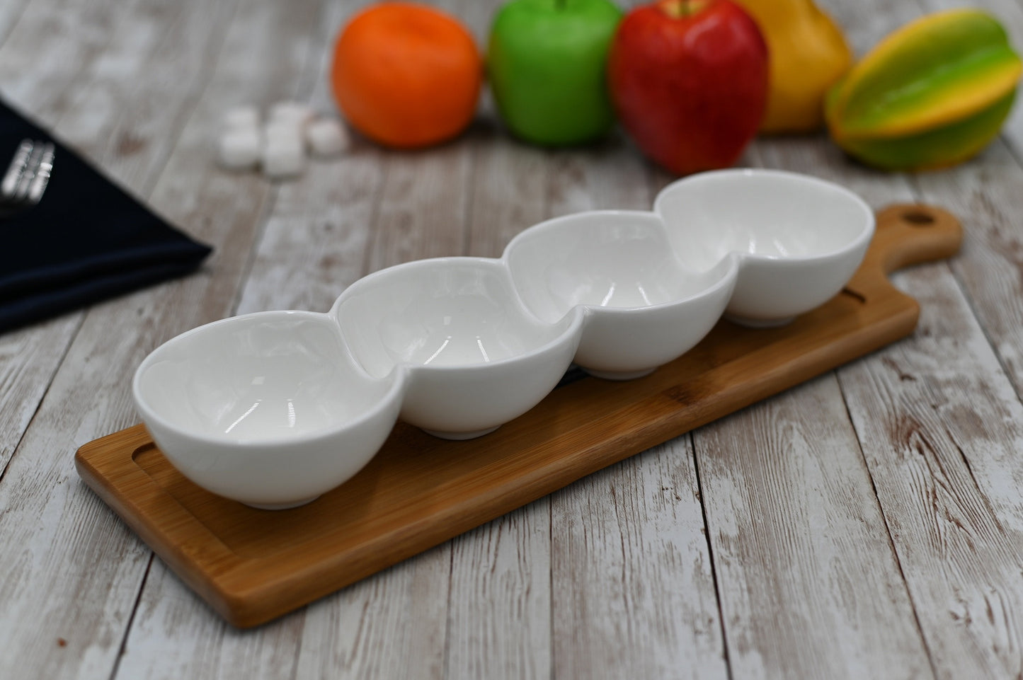 Set Of 3 White 4 Part Divided Dish 12" inch X 3.25" inch X 1.5" inch | 30 X 8 X 4 Cm by Wilmax Porcelain