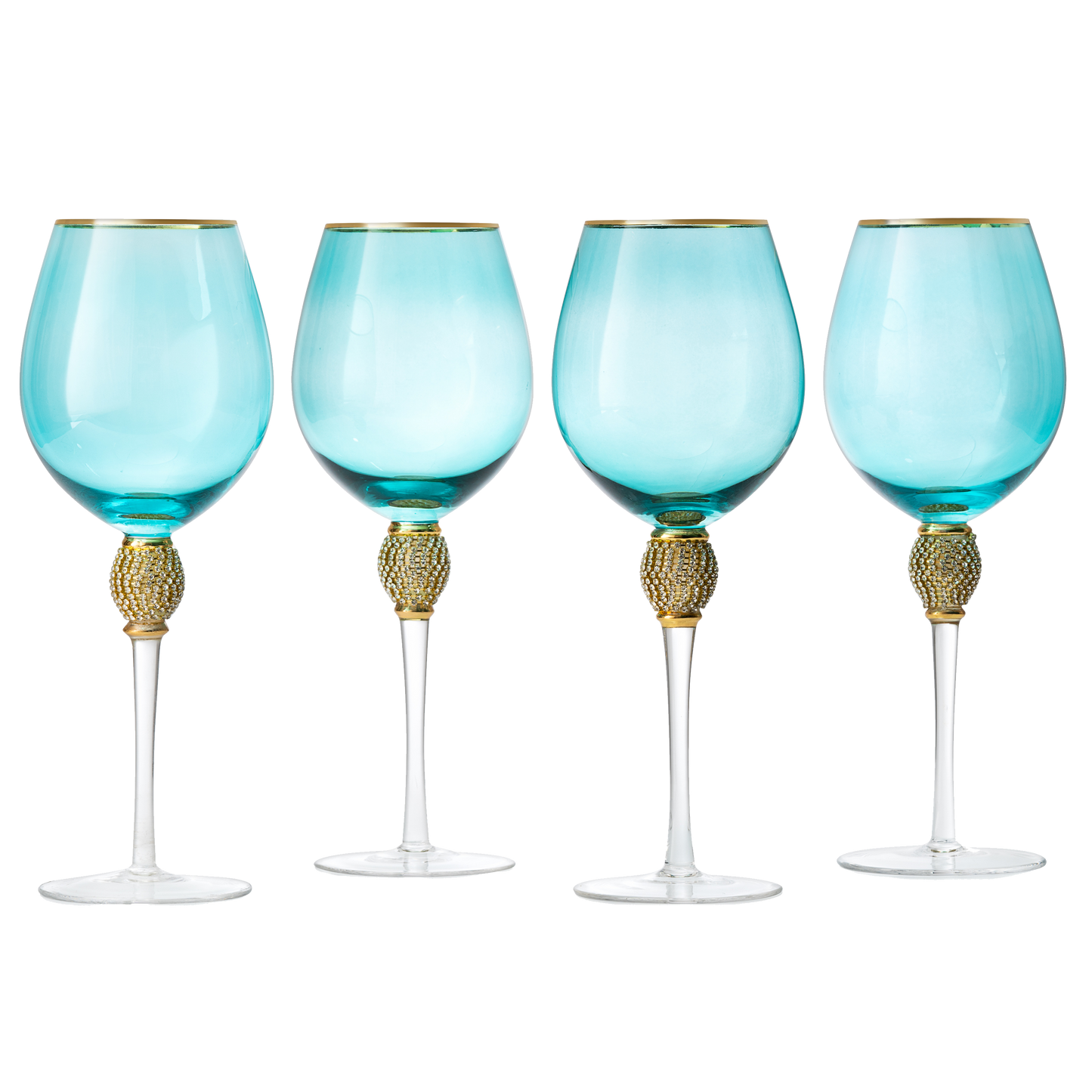 The Wine Savant Large Diamond Wine Glasses, 10" H Gold Rim Rhinestone Diamond Glasses - Wedding Glasses - 18 Ounce, Premium Designed Wine Glasses for Spirits and Wine, Gift Boxed (4, Blue) by The Wine Savant