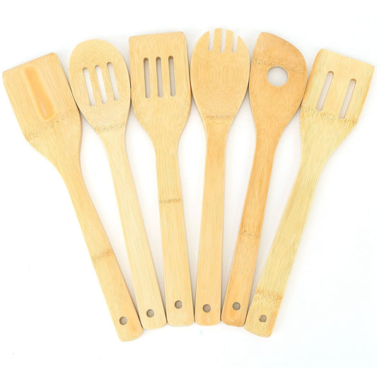 6Pc Bamboo Wooden Spoons and Spatula Set - Nonstick Cookware Kitchen Tools - Wood by VYSN