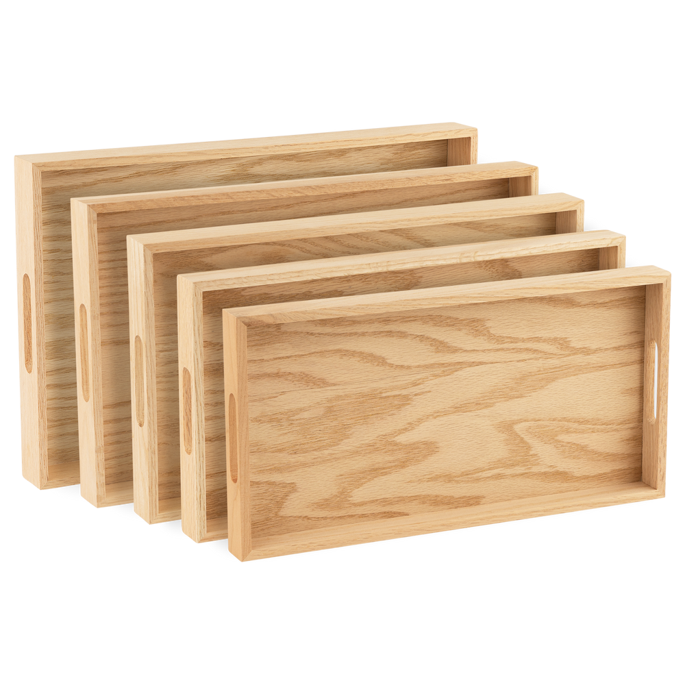 Oak Wood Nested Serving Trays  Five Piece Set of Rectangular Quality Wooden Trays with Cut Out Handles by Hammont