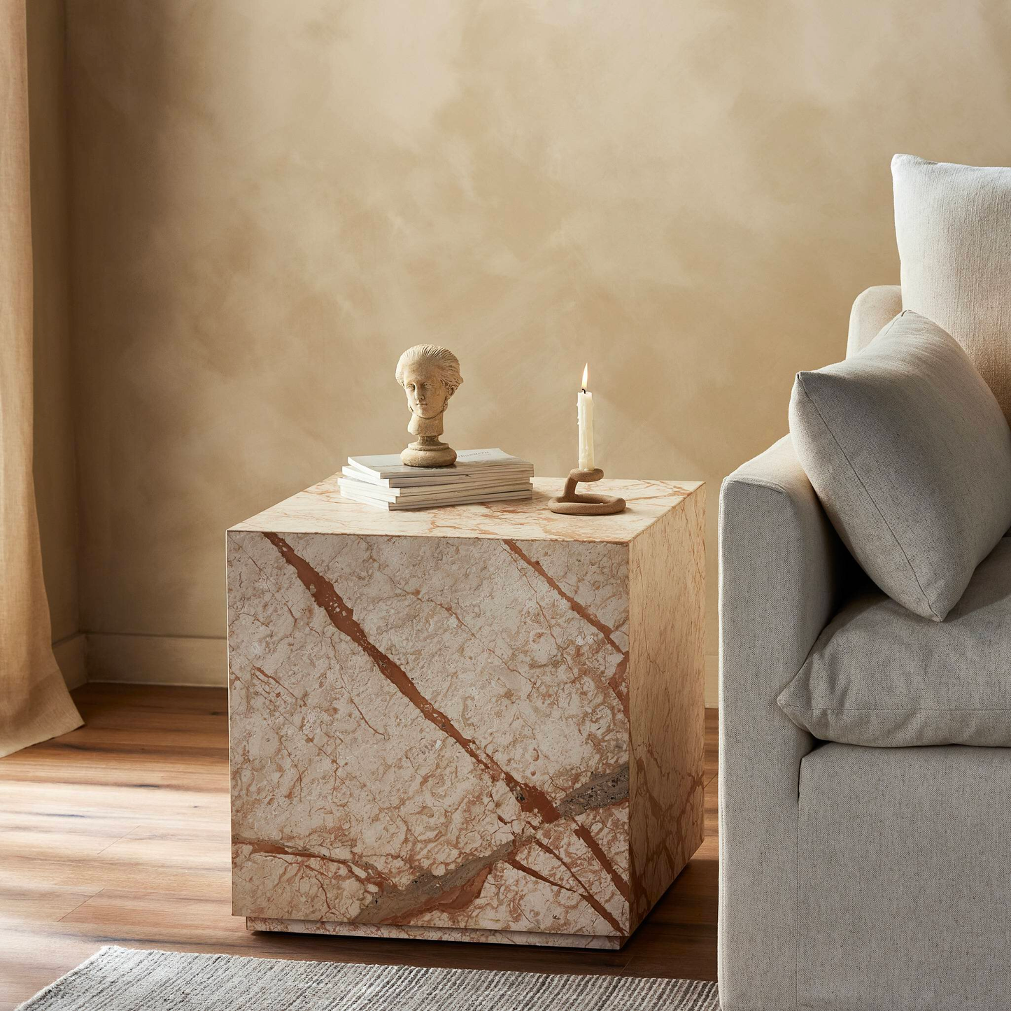 Desert Taupe Marble Plinth Table by Mode-De-Vie