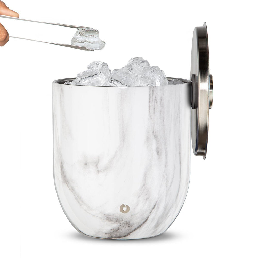 Stainless Steel Ice Bucket with Lid and Tongs, Marble by Snowfox