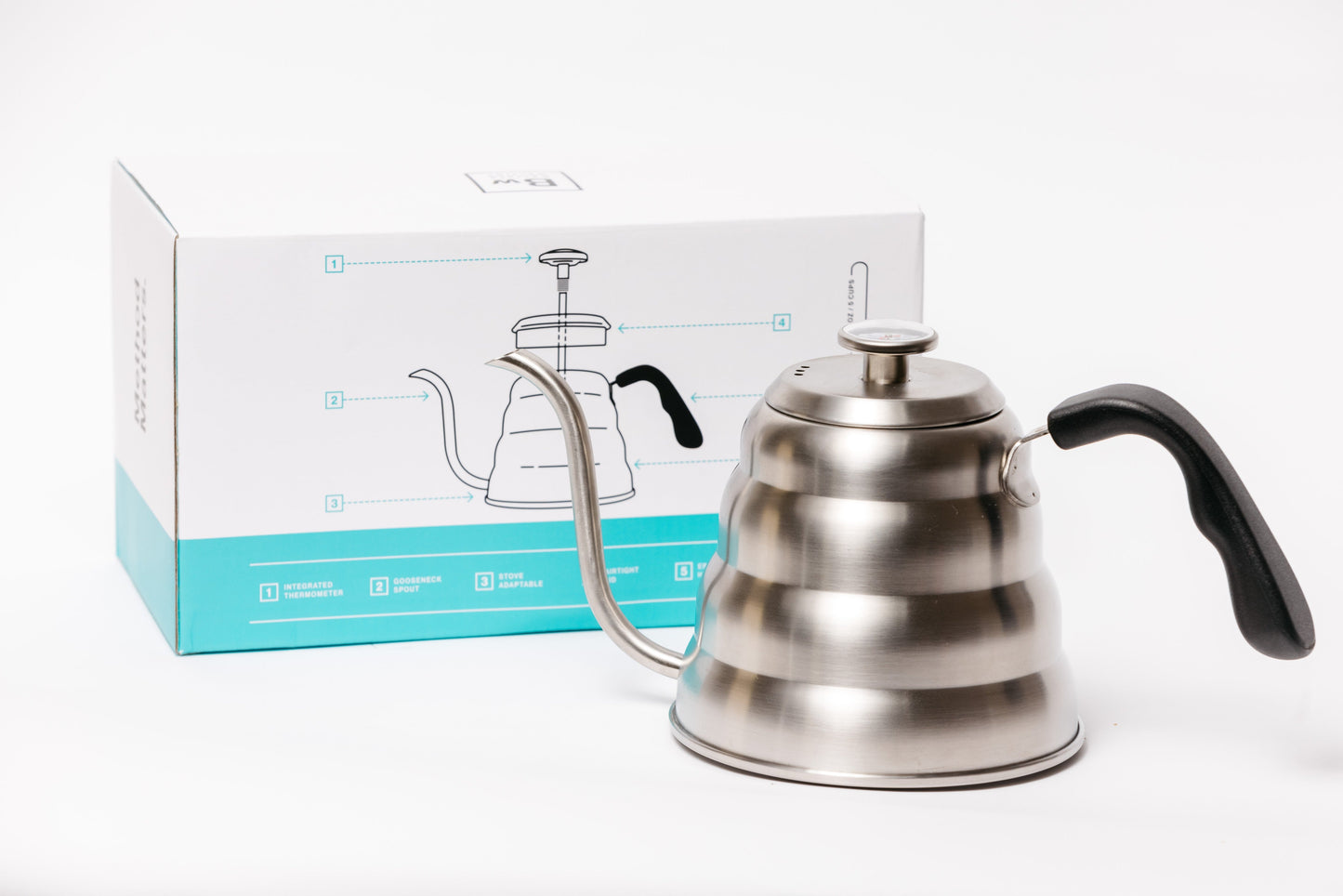 Pour Over Gooseneck Coffee Kettle with Thermometer by Barista Warrior