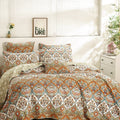 DaDa Bedding Bohemian Floral Paisley Garden Coral Teal Quilted Bedspread Set (LH1403) by DaDa Bedding Collection