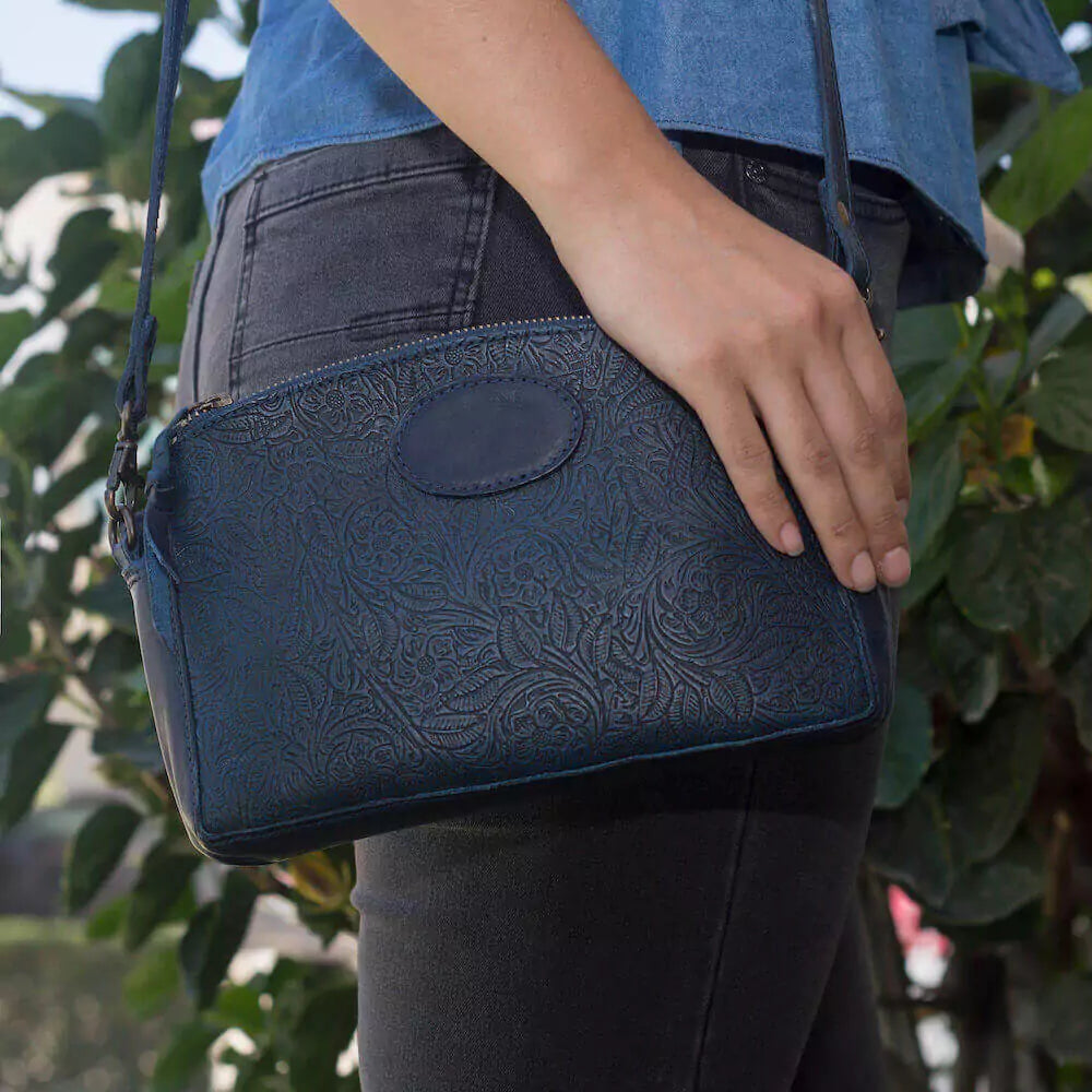 Tooled Leather Crossbody Bag by Mission Mercantile Leather Goods