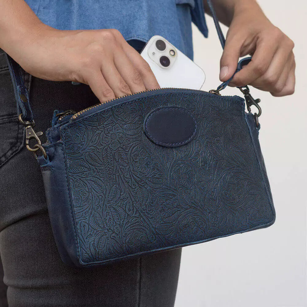 Tooled Leather Crossbody Bag by Mission Mercantile Leather Goods