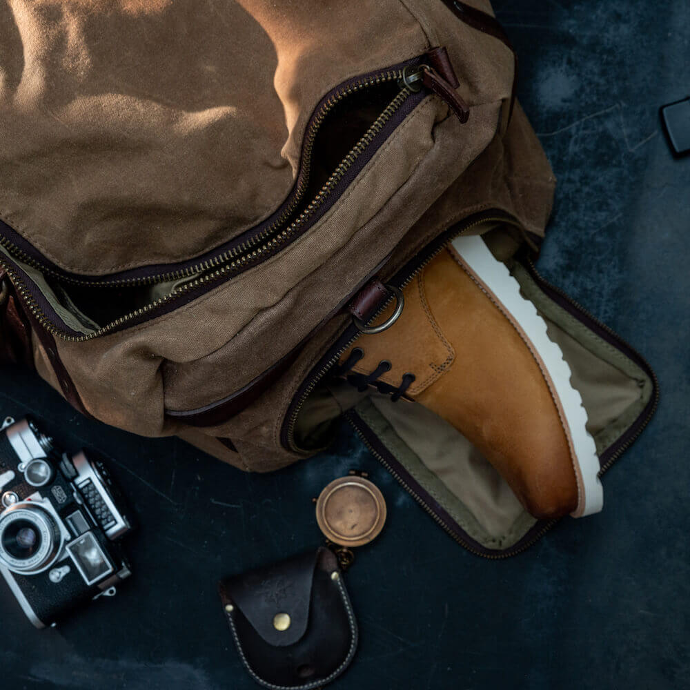 Campaign Waxed Canvas Large Duffle Bag by Mission Mercantile Leather Goods