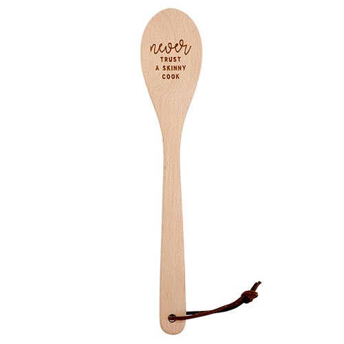 Never Trust A Skinny Cook Wooden Cooking Spoon in Canvas Gift Bag by The Bullish Store