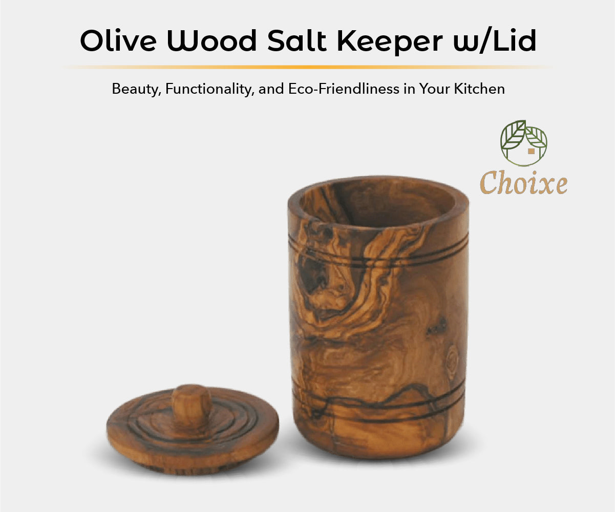 Olive Wood Spice Jar Salt Keeper w/Lid by Choixe