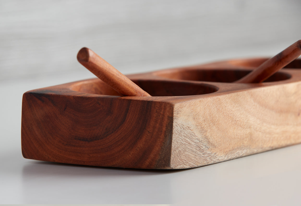 Guamuchil Wood 3-Section Salsa Dish by Verve Culture