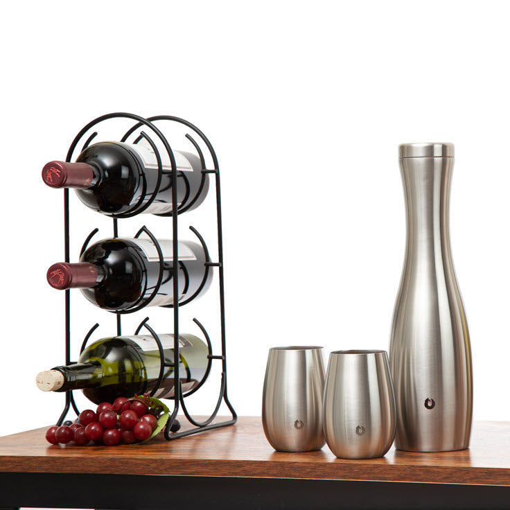 Stainless Steel Carafe and Wine Glass Set, Steel by Snowfox