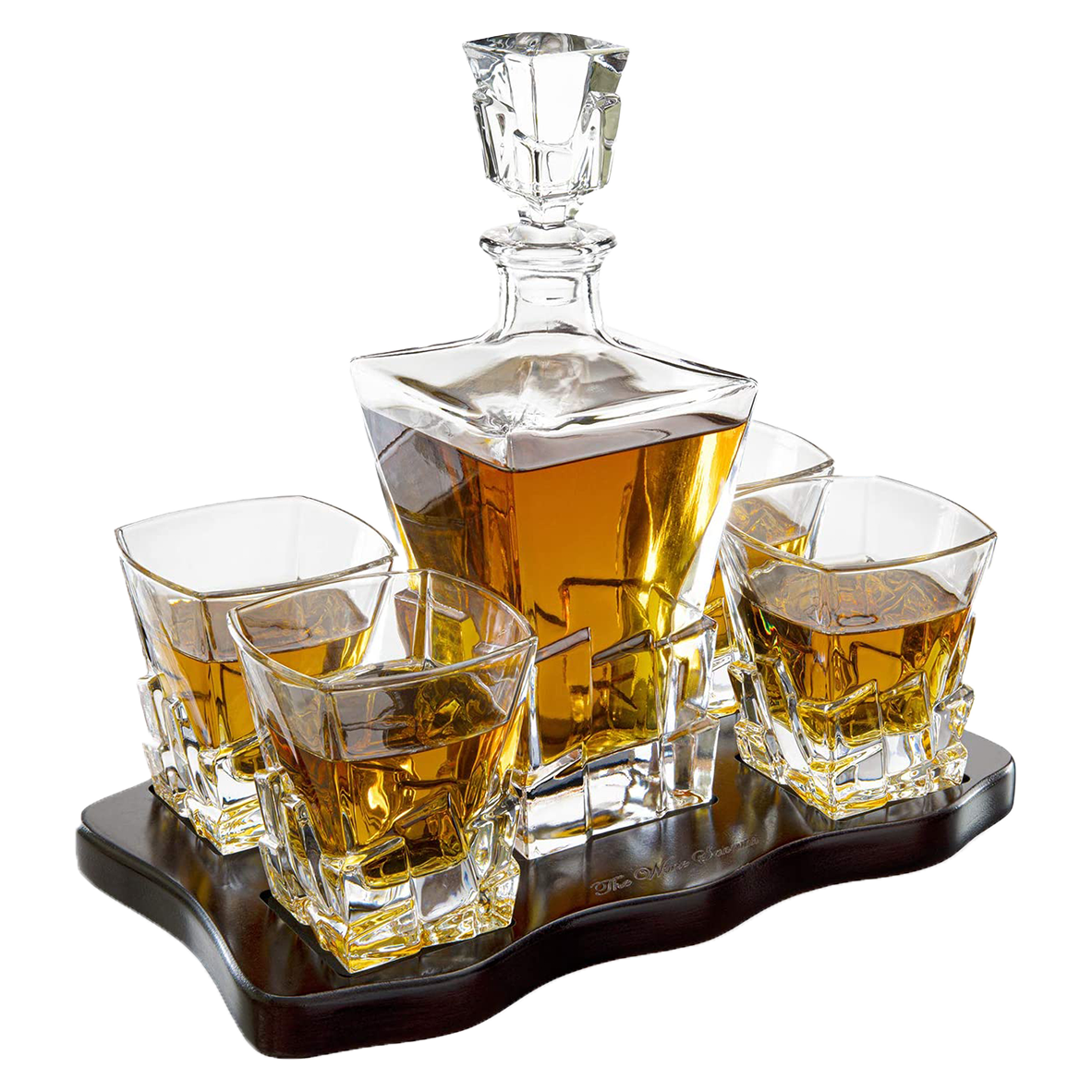 Crystal Wine and Whiskey Iceberg Mountain Glacier Decanter with 4 Glasses and Wood Tray - The Wine Savant by The Wine Savant