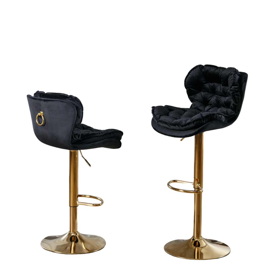 Set of 2 Swivel Velvet  Bar Stools Black by Blak Hom