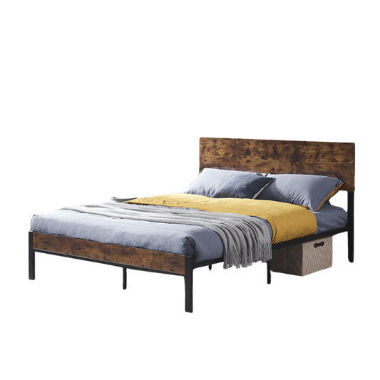 Full Size Metal Platform Bed Frame with Wooden Headboard by Blak Hom