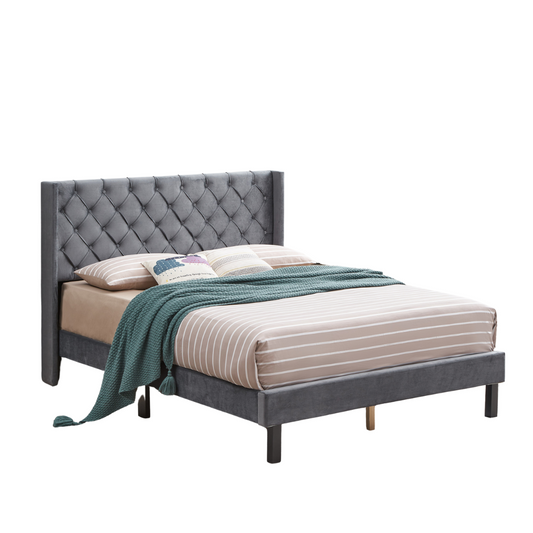 Upholstered Queen Bed with Wings Design by Blak Hom