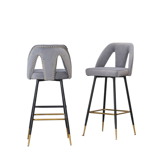 Set of 2 Modern Contemporary Velvet Upholstered Bar Stools by Blak Hom