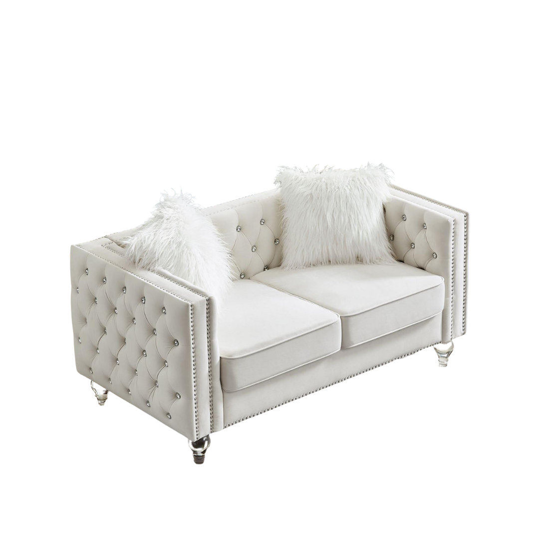 Velvet Upholstery Tufted Sofa With Crystal Feet and Removable Cushion by Blak Hom