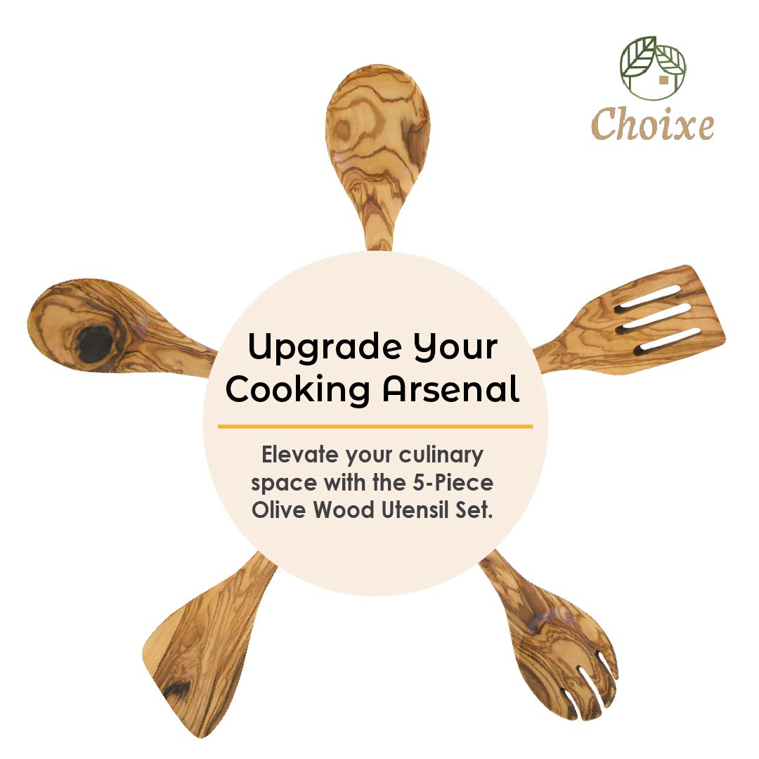 Olive Wood Kitchen Servers Set -5 pcs by Choixe