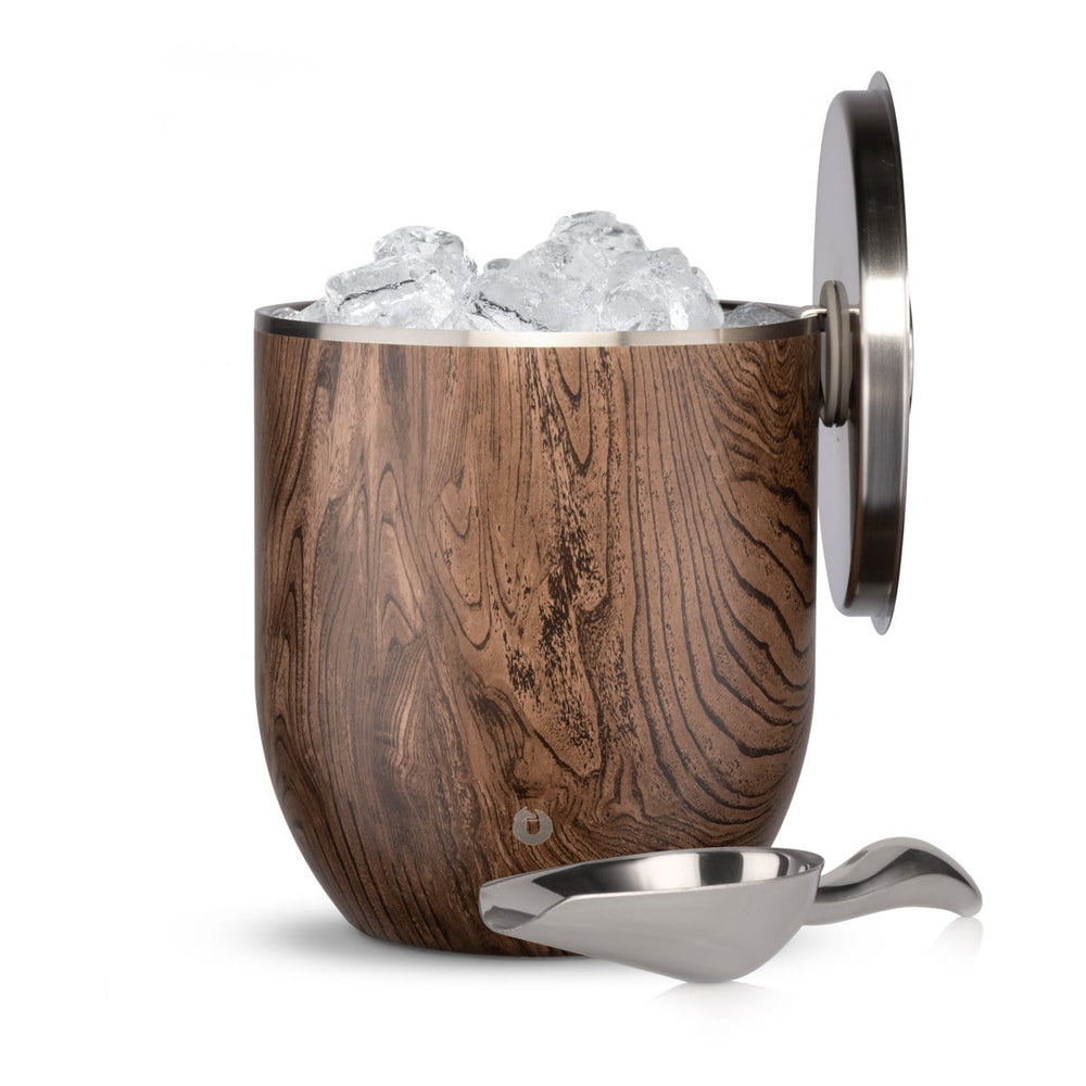 Stainless Steel Ice Bucket with Lid and Scoop, Dark Walnut by Snowfox