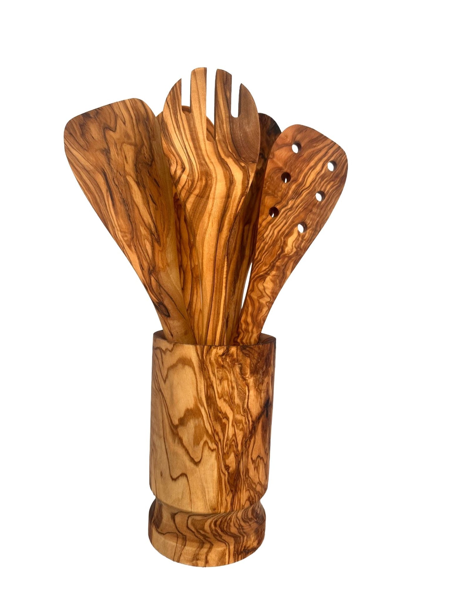 Olive Wood Kitchen Servers Set w/Holder -6 Pcs by Choixe