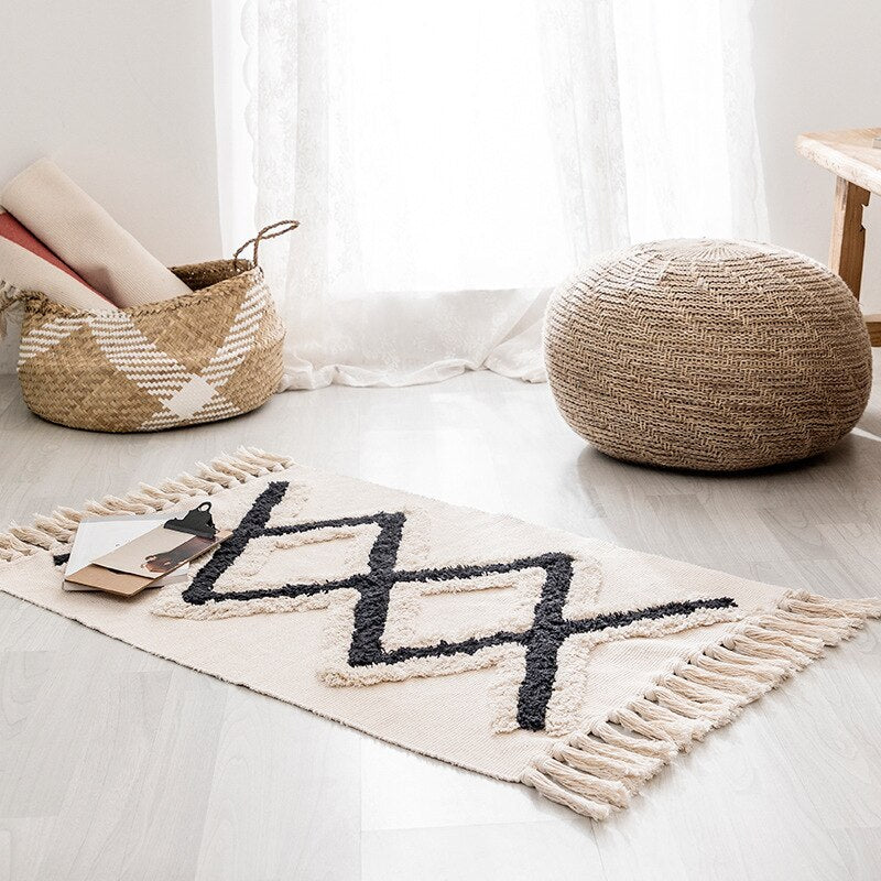 Retro Bohemian Hand Woven Tassel Carpet Rug by Blak Hom