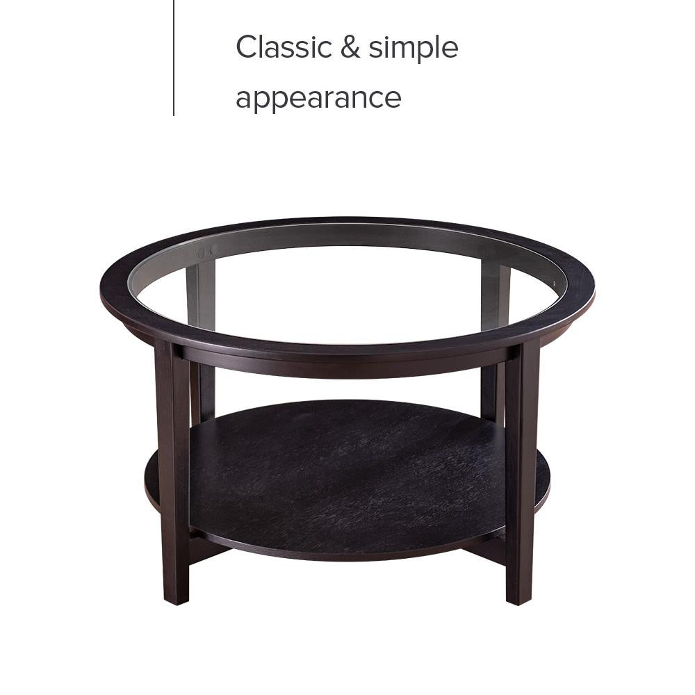 Modern Solid Wood Round Coffee Table With Tempered Glass Top by Blak Hom