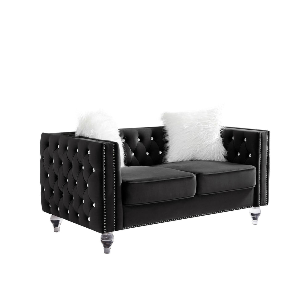 Velvet Upholstery Tufted Sofa With Crystal Feet and Removable Cushion by Blak Hom