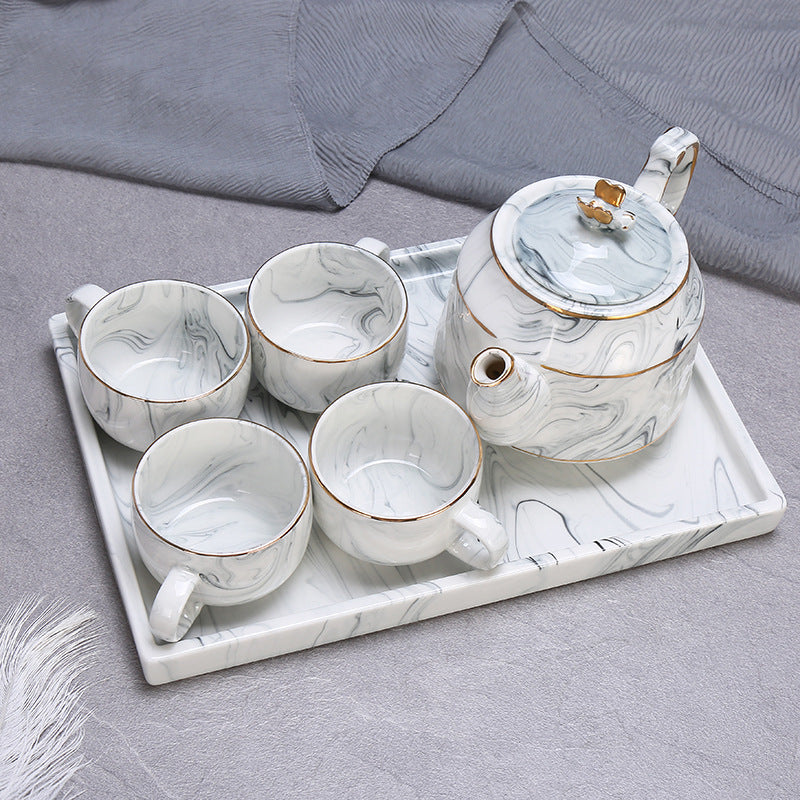 6 Pieces Marble  Ceramic Tea Set by Blak Hom