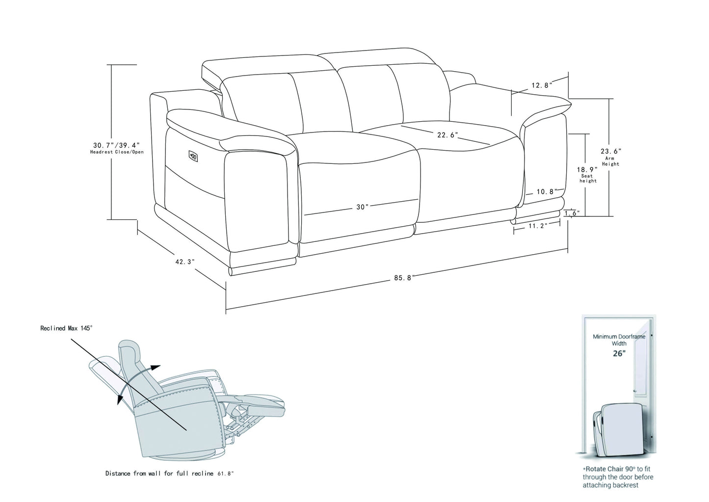 Genuine Italian Leather Power Reclining Sofa by Blak Hom