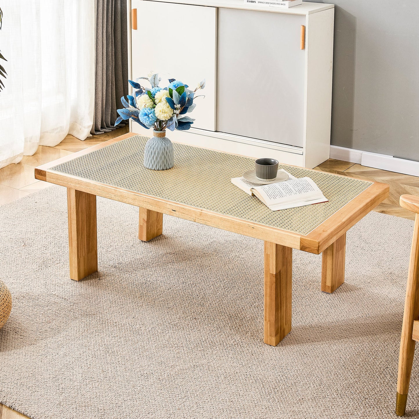 Modern Minimalist Rectangular Rattan Tabletop Coffee Table by Blak Hom