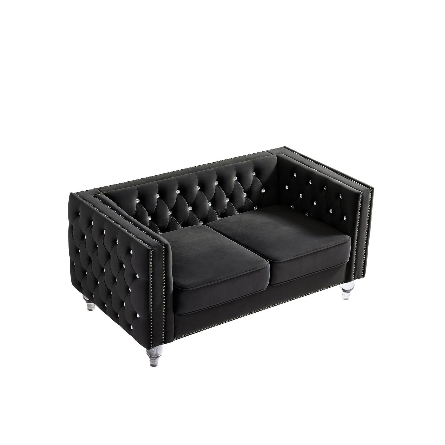 Velvet Upholstery Tufted Sofa With Crystal Feet and Removable Cushion by Blak Hom