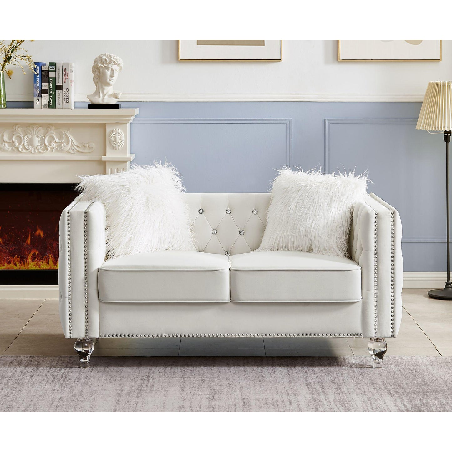 Velvet Upholstery Tufted Sofa With Crystal Feet and Removable Cushion by Blak Hom