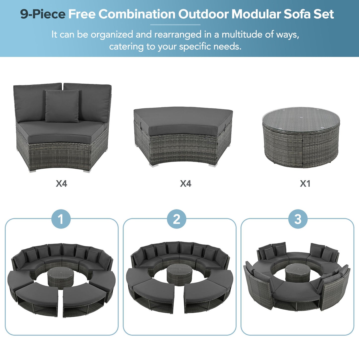 9-Piece  Luxury Circular Outdoor Patio Furniture by Blak Hom