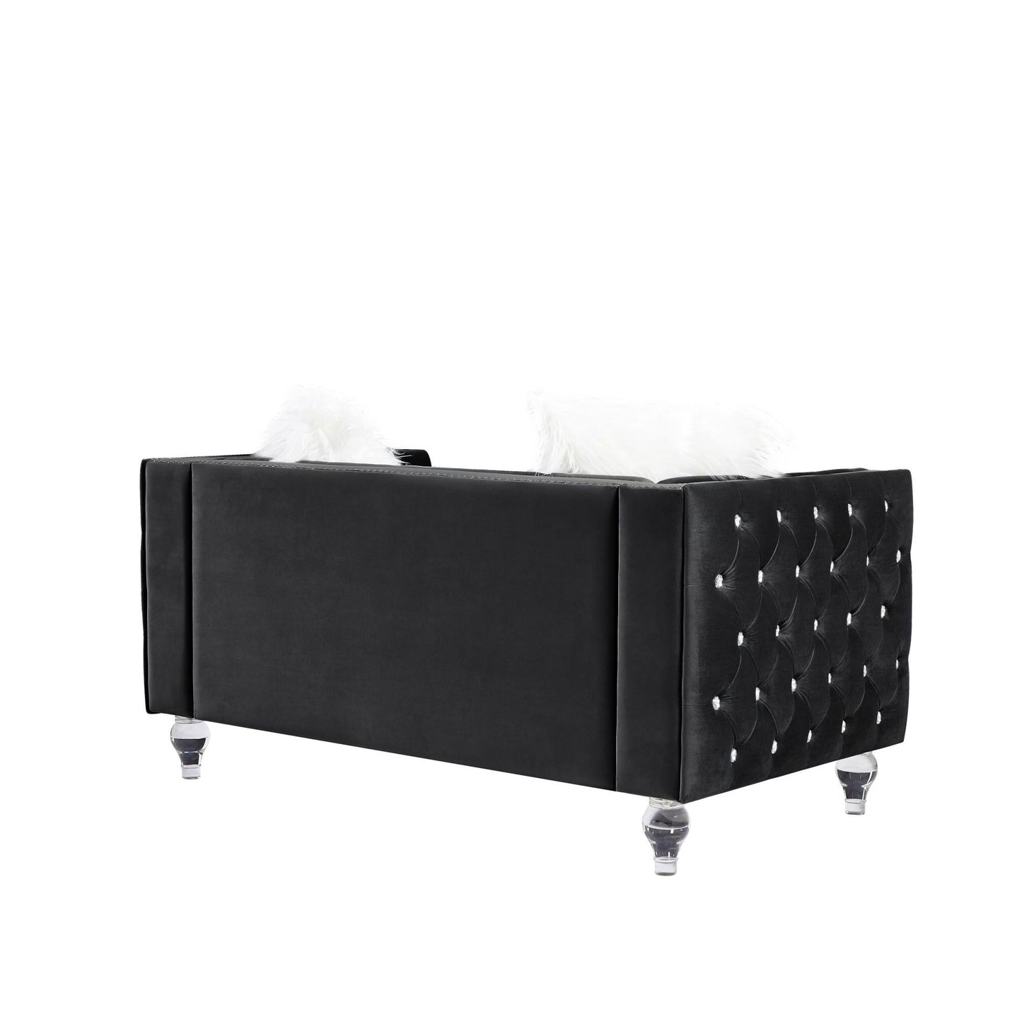 Velvet Upholstery Tufted Sofa With Crystal Feet and Removable Cushion by Blak Hom