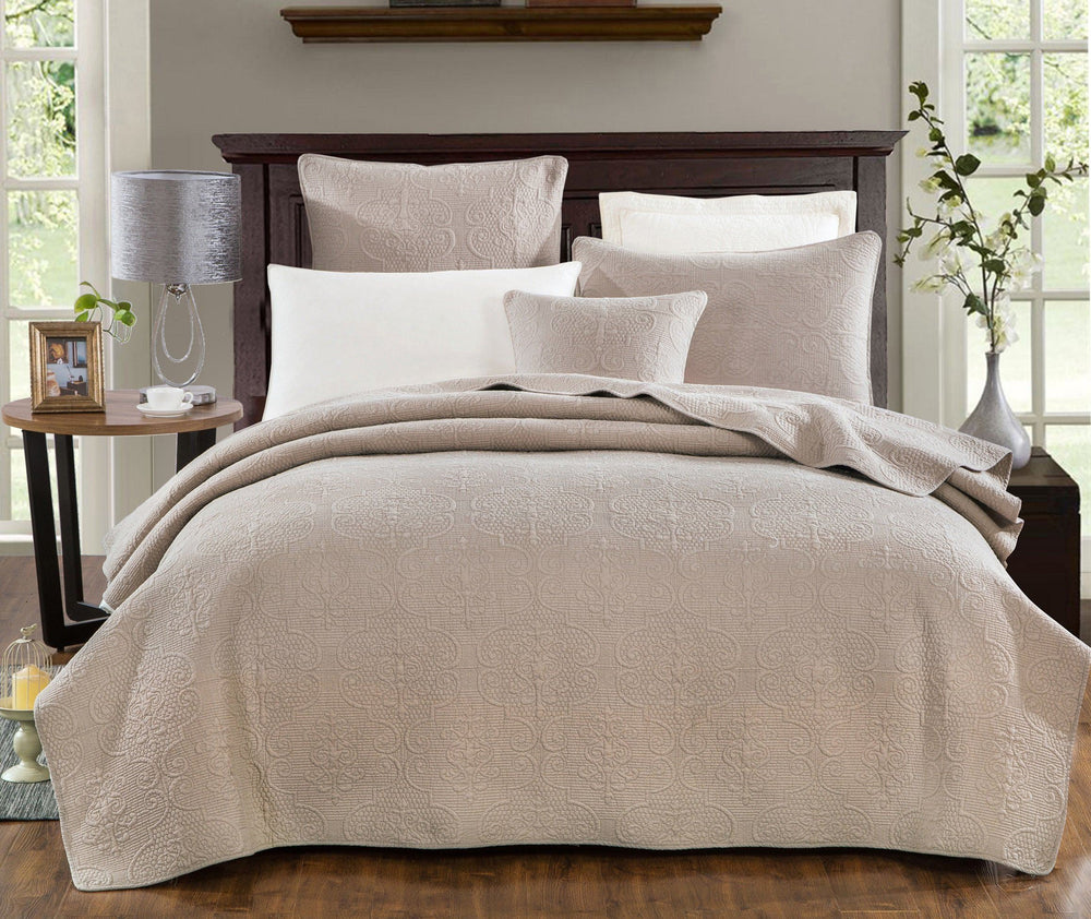 DaDa Bedding Neutral Taupe Beige Sandy Elegant Matelasse Cotton Quilted Bedspread Set (JHW-585) by DaDa Bedding Collection