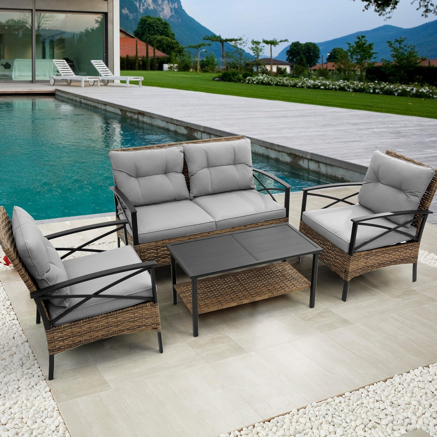 4 Piece Rattan Wicker Patio Set by Blak Hom