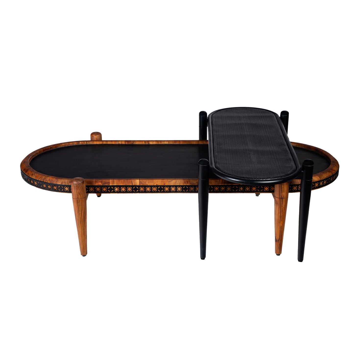 2 Piece Oval Acacia Wood and Metal Nesting Coffee Table by Blak Hom