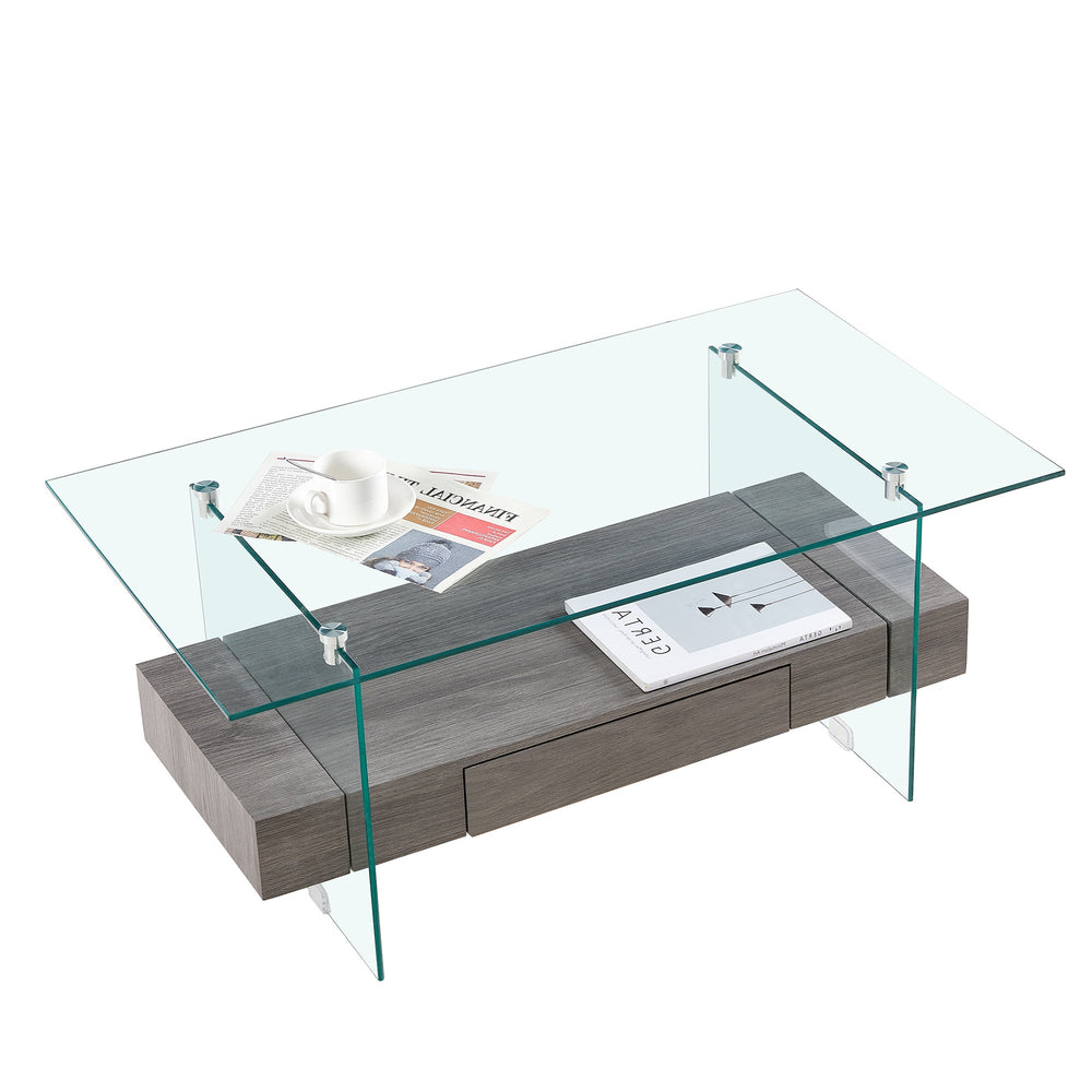 Tempered Glass Coffee Table With Dual Shelves by Blak Hom