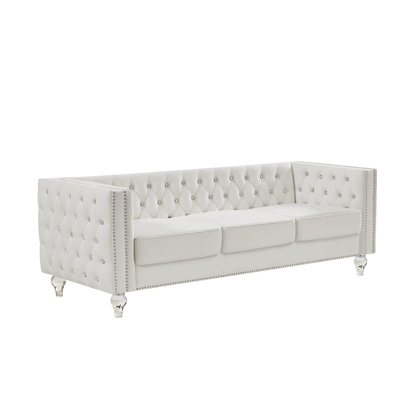 Velvet Upholstery Tufted Sofa Crystal Feet Removable Cushion by Blak Hom