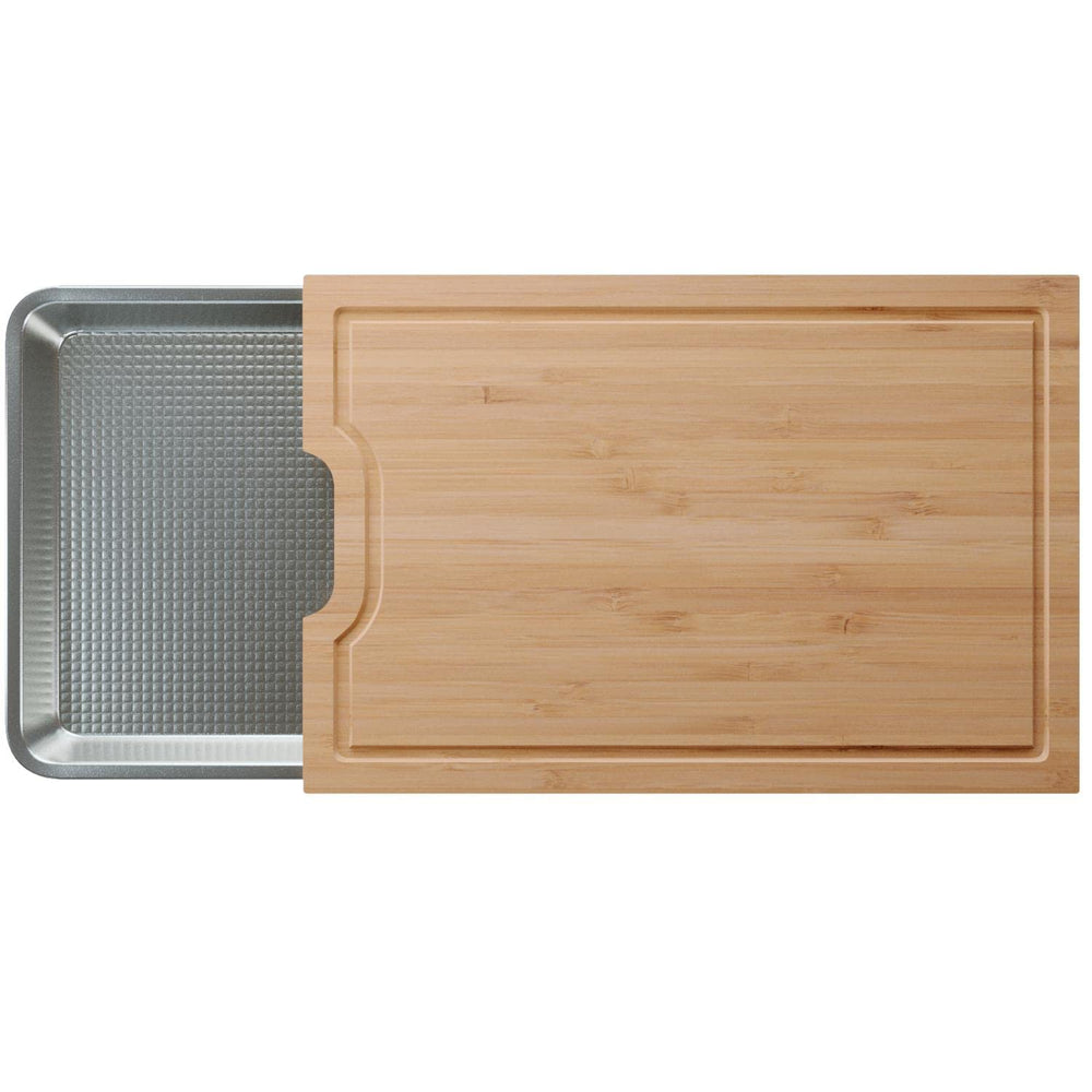 Easy-to-Clean Bamboo Wood Cutting Board Set with Non Stick Pullout Baking Sheet Tray - Easy Compact Storage Chopping Board Set… by Cooler Kitchen