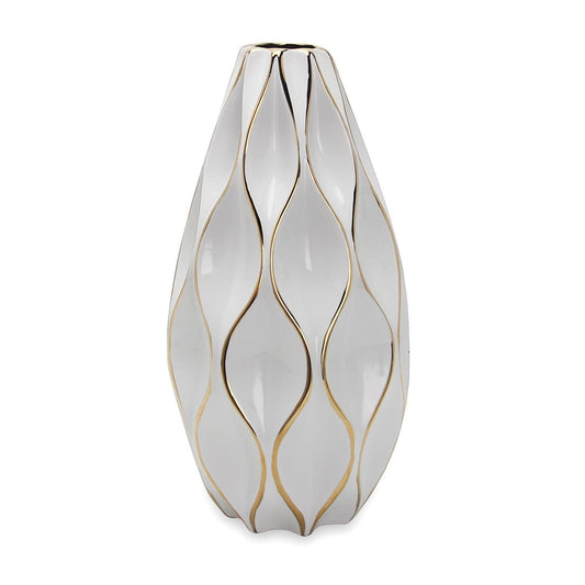 Elegant White Ceramic Vase with Gold Accents by Blak Hom