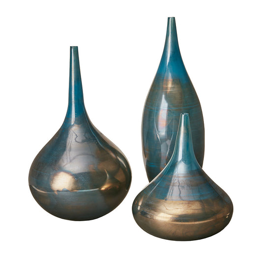 Blue and Bronze Decorative Glass Vases 3-piece set by Blak Hom