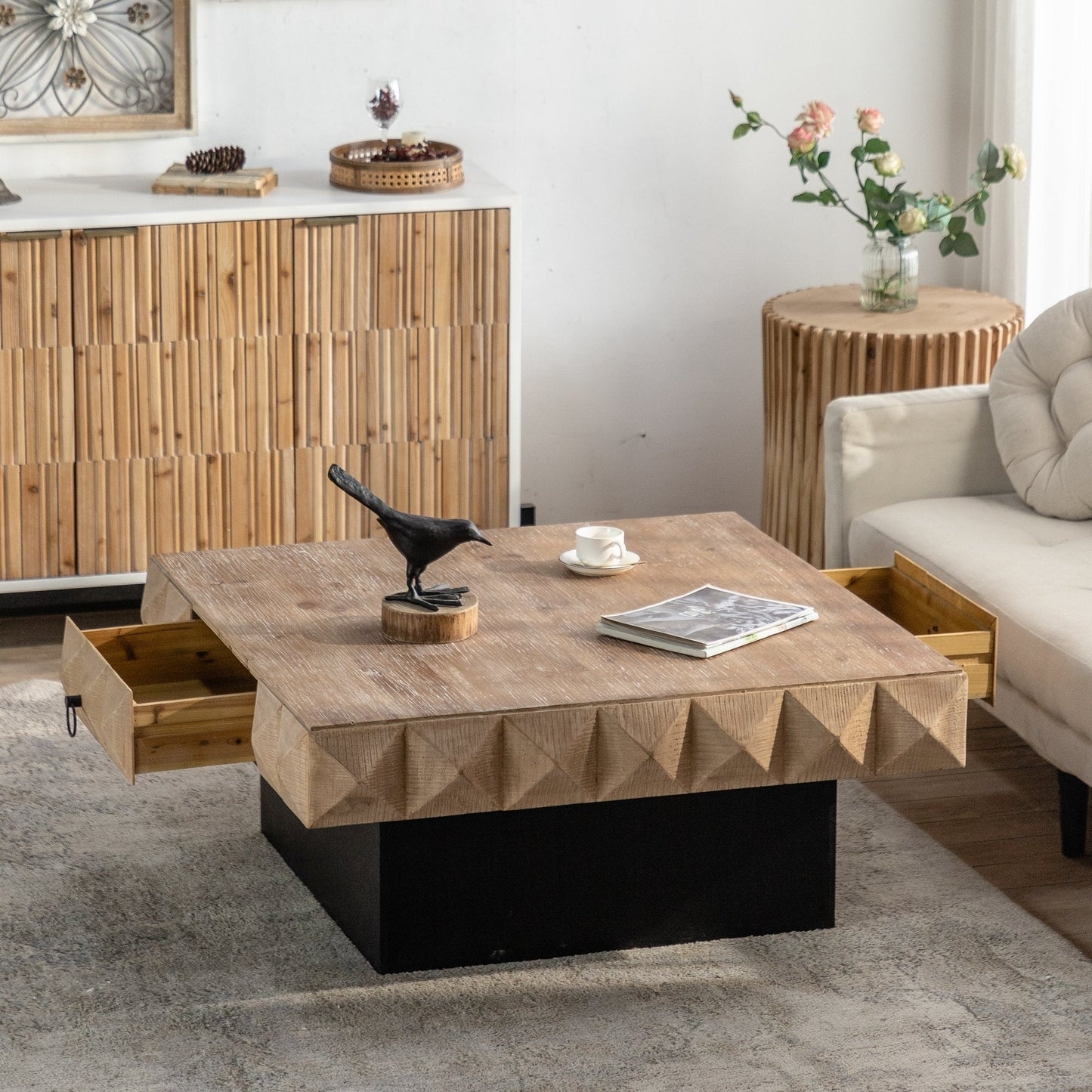 Three-dimensional Rough Pattern Square Retro Coffee Table by Blak Hom