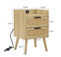 Set of 2 Rattan Nightstand With Socket Natural Rattan Handmade by Blak Hom